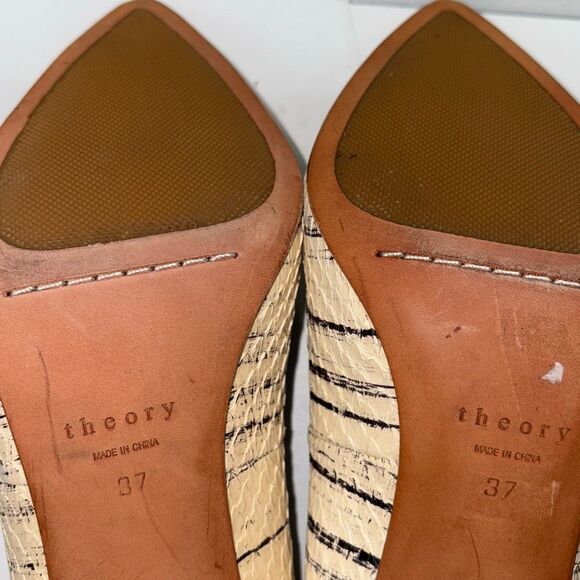 Theory Leather City Pump Pointed Toe Kitten Heel Cream‎ Black 37/6.5 - Picture 12 of 14